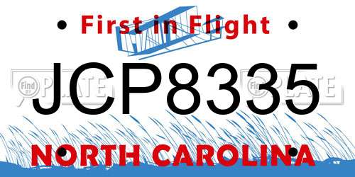 JCP8335 North Carolina License Plate