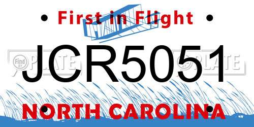 JCR5051 North Carolina License Plate
