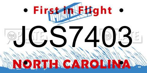 JCS7403 North Carolina License Plate