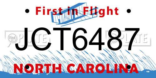 JCT6487 North Carolina License Plate