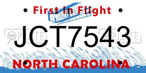 JCT7543 North Carolina License Plate