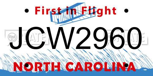 JCW2960 North Carolina License Plate