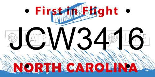 JCW3416 North Carolina License Plate