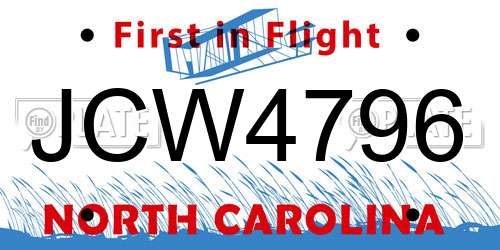 JCW4796 North Carolina License Plate