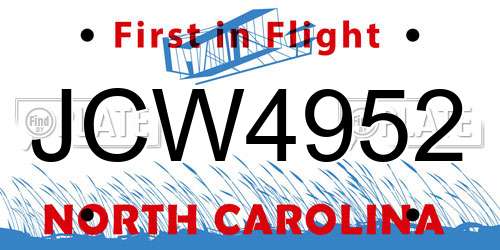 JCW4952 North Carolina License Plate