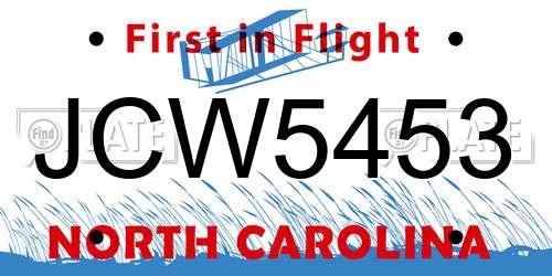 JCW5453 North Carolina License Plate