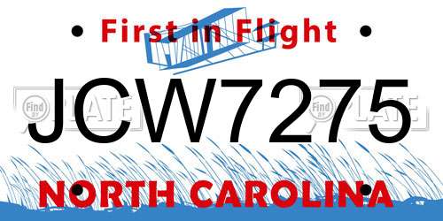 JCW7275 North Carolina License Plate