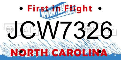 JCW7326 North Carolina License Plate