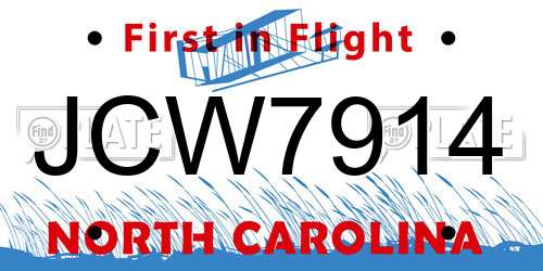 JCW7914 North Carolina License Plate