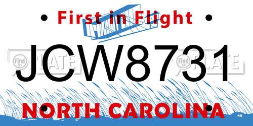 JCW8731 North Carolina License Plate