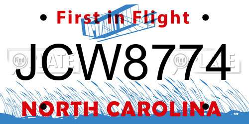 JCW8774 North Carolina License Plate
