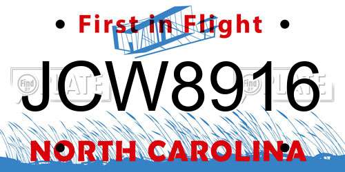 JCW8916 North Carolina License Plate