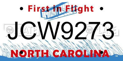 JCW9273 North Carolina License Plate