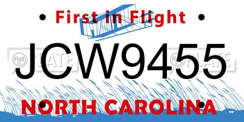 JCW9455 North Carolina License Plate