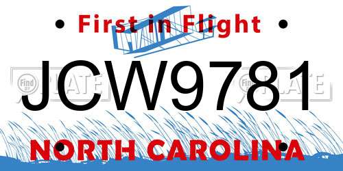 JCW9781 North Carolina License Plate