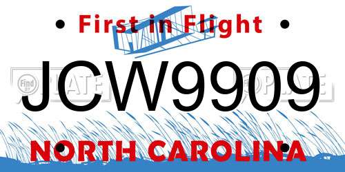 JCW9909 North Carolina License Plate