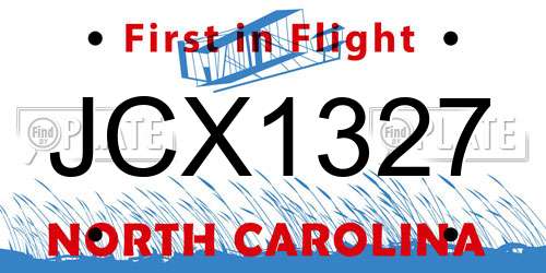 JCX1327 North Carolina License Plate