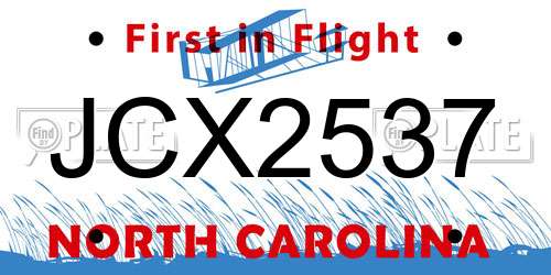 JCX2537 North Carolina License Plate
