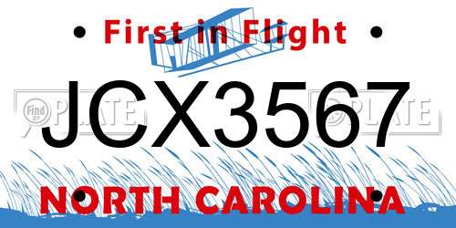 JCX3567 North Carolina License Plate