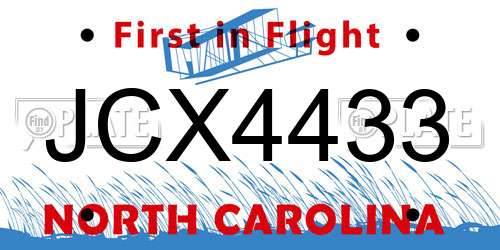 JCX4433 North Carolina License Plate