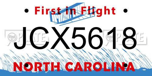 JCX5618 North Carolina License Plate