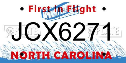 JCX6271 North Carolina License Plate