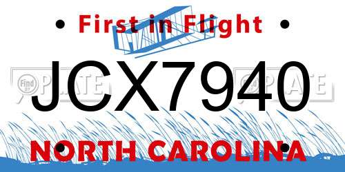 JCX7940 North Carolina License Plate