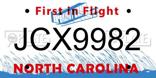 JCX9982 North Carolina License Plate