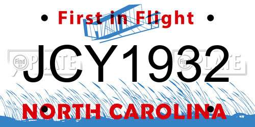 JCY1932 North Carolina License Plate