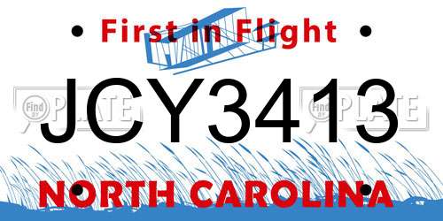 JCY3413 North Carolina License Plate