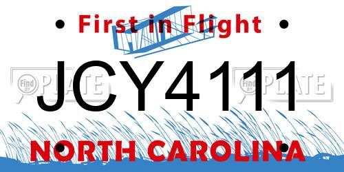 JCY4111 North Carolina License Plate