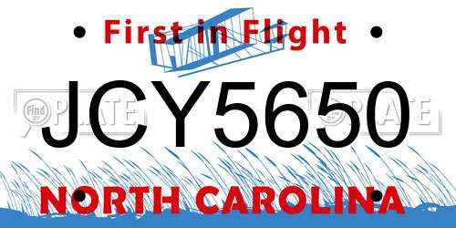 JCY5650 North Carolina License Plate