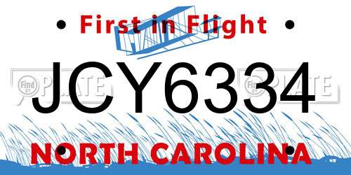 JCY6334 North Carolina License Plate
