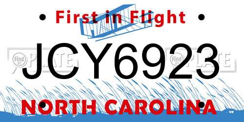 JCY6923 North Carolina License Plate