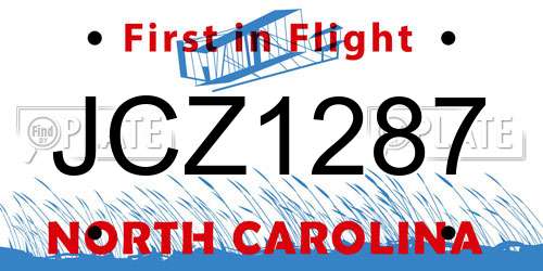 JCZ1287 North Carolina License Plate