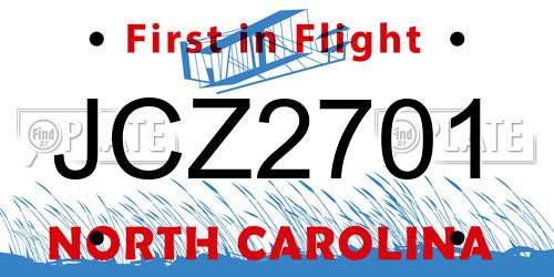 JCZ2701 North Carolina License Plate