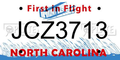 JCZ3713 North Carolina License Plate