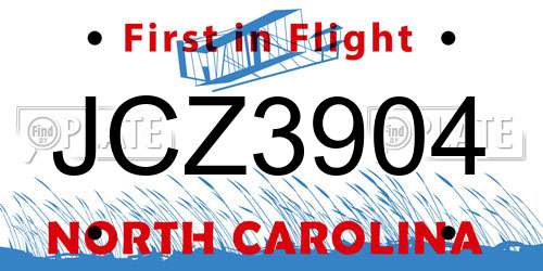 JCZ3904 North Carolina License Plate
