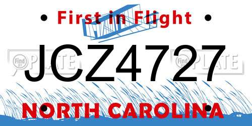 JCZ4727 North Carolina License Plate