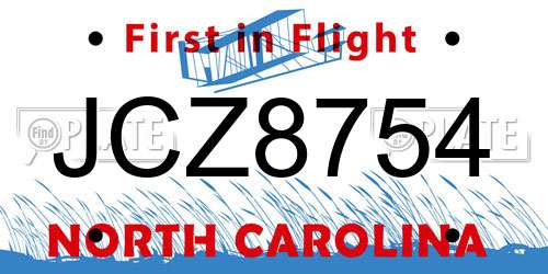 JCZ8754 North Carolina License Plate