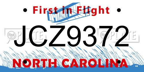 JCZ9372 North Carolina License Plate
