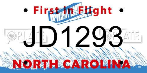 JD1293 North Carolina License Plate