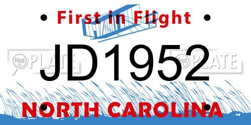 JD1952 North Carolina License Plate