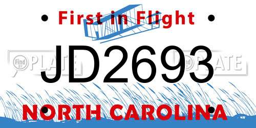 JD2693 North Carolina License Plate