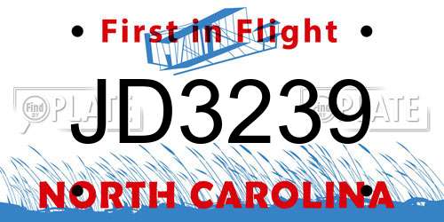 JD3239 North Carolina License Plate