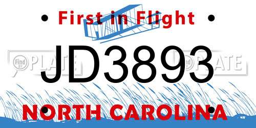 JD3893 North Carolina License Plate