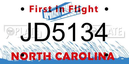 JD5134 North Carolina License Plate