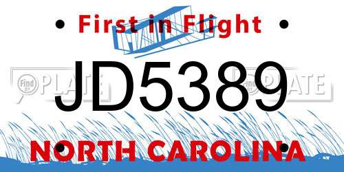 JD5389 North Carolina License Plate