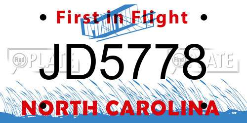 JD5778 North Carolina License Plate