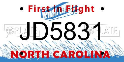 JD5831 North Carolina License Plate